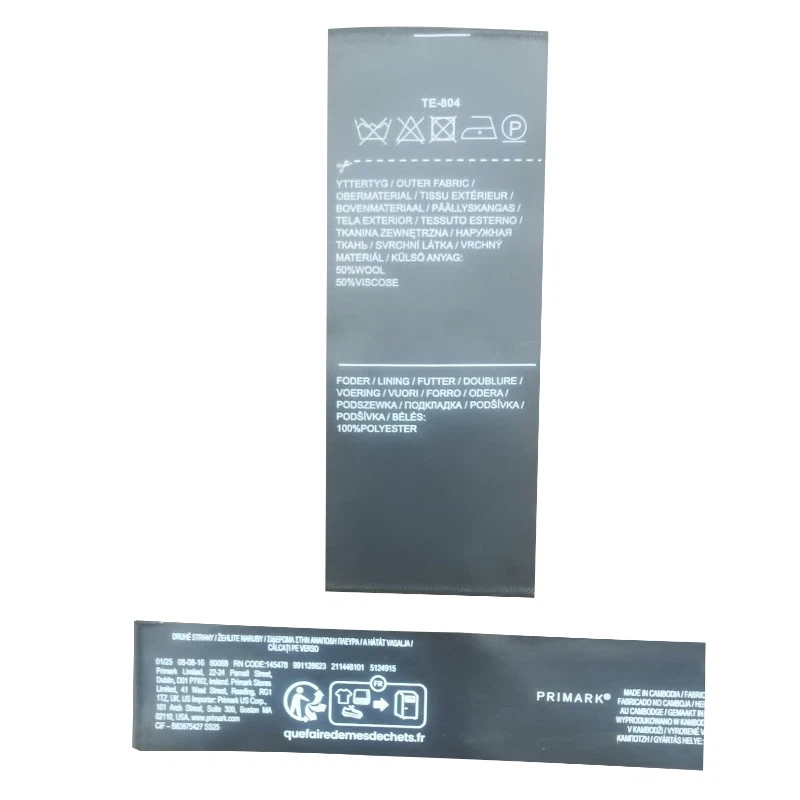 Etichetă de spălare imprimată pe ecran